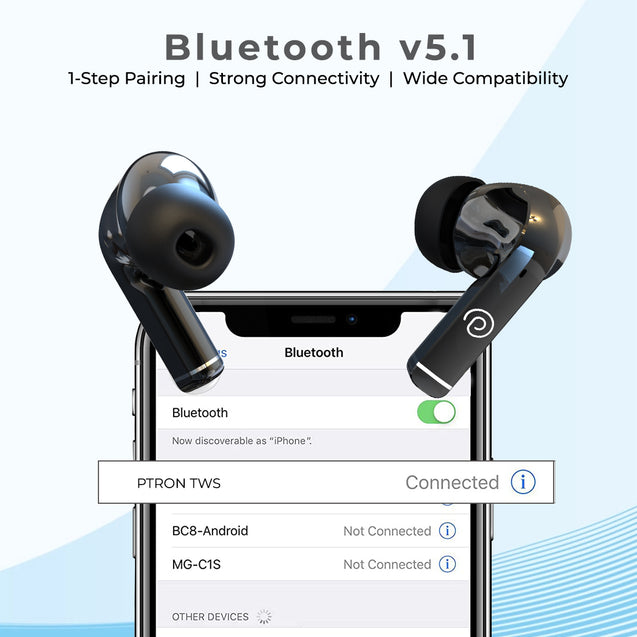 pTron Basspods P251+ TWS Earbuds w/ 50Hrs Playtime, 12mm Drivers, Dual HD Mic & AI-ENC Calls, Movie Mode, Touch Controls, in-Ear Bluetooth 5.1 Wireless Headphones, Type C Charging & IPX4 (Jet Black)