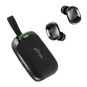 pTron Bassbuds Urban In-Ear TWS Earbuds w/ Dual HD Mic, Pristine Sound, Mini Size Buds, Bluetooth 5.0 Wireless Headphones, Touch Control, IPX4 Water Resistant, Voice Assistant, IPX4 (Jet Black)