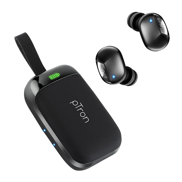 pTron Bassbuds Urban In-Ear TWS Earbuds w/ Dual HD Mic, Pristine Sound, Mini Size Buds, Bluetooth 5.0 Wireless Headphones, Touch Control, IPX4 Water Resistant, Voice Assistant, IPX4 (Jet Black)