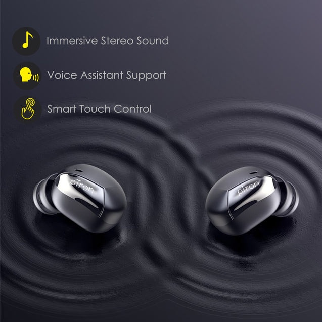 pTron Bassbuds Urban In-Ear TWS Earbuds w/ Dual HD Mic, Pristine Sound, Mini Size Buds, Bluetooth 5.0 Wireless Headphones, Touch Control, IPX4 Water Resistant, Voice Assistant, IPX4 (Jet Black)