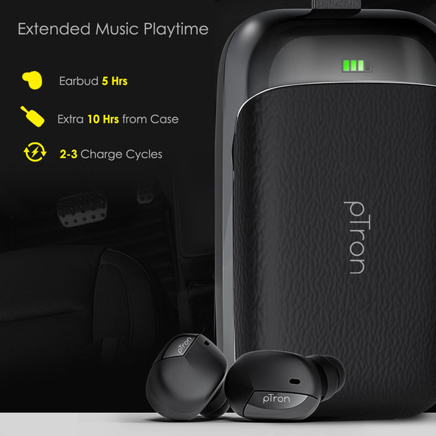 pTron Bassbuds Urban In-Ear TWS Earbuds w/ Dual HD Mic, Pristine Sound, Mini Size Buds, Bluetooth 5.0 Wireless Headphones, Touch Control, IPX4 Water Resistant, Voice Assistant, IPX4 (Jet Black)