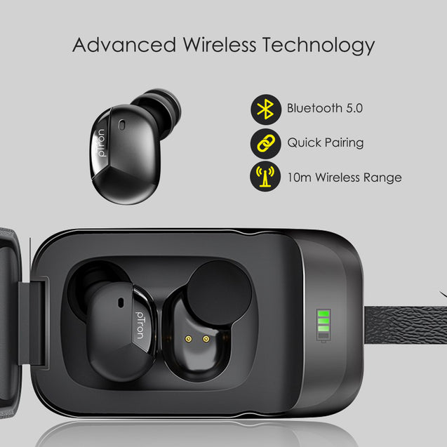 pTron Bassbuds Urban In-Ear TWS Earbuds w/ Dual HD Mic, Pristine Sound, Mini Size Buds, Bluetooth 5.0 Wireless Headphones, Touch Control, IPX4 Water Resistant, Voice Assistant, IPX4 (Jet Black)