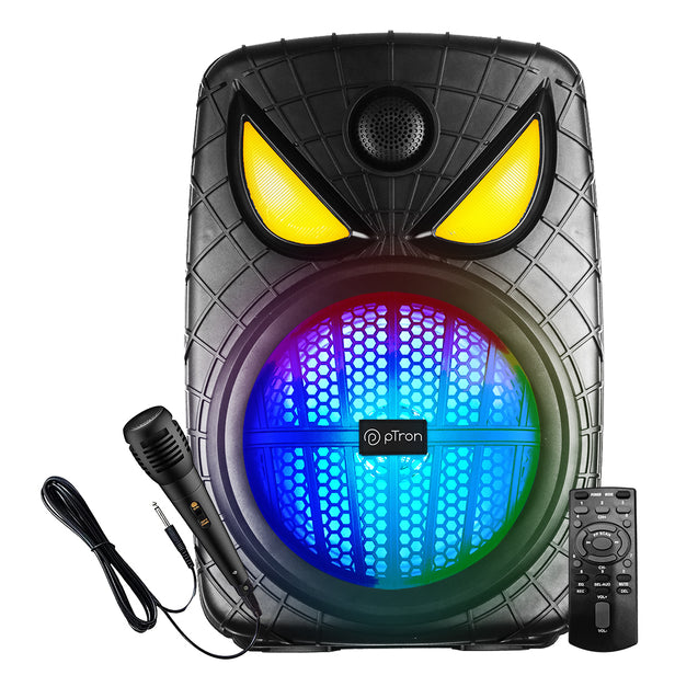 pTron Fusion Party Evo 80W Bluetooth Speaker w/ 3m Wired Karaoke Mic, Punchy Sound, 6Hrs Playtime, RGB Light, TWS Mode, Party Speaker w/ BTv5.0, Aux Port, USB & SD Card Playback (Midnight Black)