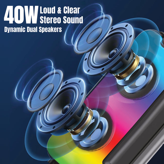 pTron Fusion Party V3 40W Bluetooth Speaker w/ 3m Wired Karaoke Mic, Immersive Sound, 6Hrs Playtime, RGB Light, TWS Mode, Party Speaker w/Bluetooth V5.0, Aux Port, USB & SD Card Playback (Coal Black)