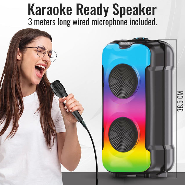 pTron Fusion Party V3 40W Bluetooth Speaker w/ 3m Wired Karaoke Mic, Immersive Sound, 6Hrs Playtime, RGB Light, TWS Mode, Party Speaker w/Bluetooth V5.0, Aux Port, USB & SD Card Playback (Coal Black)