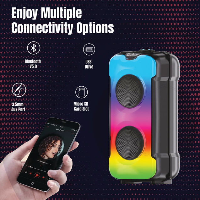 pTron Fusion Party V3 40W Bluetooth Speaker w/ 3m Wired Karaoke Mic, Immersive Sound, 6Hrs Playtime, RGB Light, TWS Mode, Party Speaker w/Bluetooth V5.0, Aux Port, USB & SD Card Playback (Coal Black)