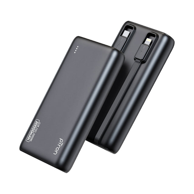 pTron 20000mAh Powerbank w/ 22.5W Fast Charging, USB & Type C Output, Built-in Type C & iOS Cables, Compatible w/Power Delivery, Quick Charge for iPhone, Android Mobile & Tablets, Dynamo Storm (Black)