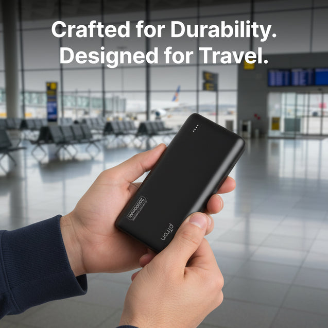 pTron 20000mAh Powerbank w/ 22.5W Fast Charging, USB & Type C Output, Built-in Type C & iOS Cables, Compatible w/Power Delivery, Quick Charge for iPhone, Android Mobile & Tablets, Dynamo Storm (Black)
