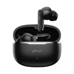pTron Bassbuds Eon in-Ear TWS Earbuds w/ 13mm Drivers, 45Hrs Playtime, Dual HD Mic & TruTalk AI-ENC Calls, Custom EQ, Mobile App, Bluetooth v6.0 Headphones, Voice Assist., Type C Charging & IPX5 (Black)