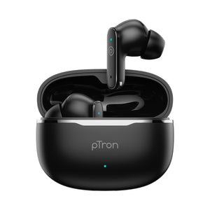 pTron Bassbuds Eon in-Ear TWS Earbuds w/ 13mm Drivers, 45Hrs Playtime, Dual HD Mic & TruTalk AI-ENC Calls, Custom EQ, Mobile App, Bluetooth v6.0 Headphones, Voice Assist., Type C Charging & IPX5 (Black)