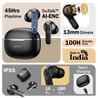pTron Bassbuds Eon in-Ear TWS Earbuds w/ 13mm Drivers, 45Hrs Playtime, Dual HD Mic & TruTalk AI-ENC Calls, Custom EQ, Mobile App, Bluetooth v6.0 Headphones, Voice Assist., Type C Charging & IPX5 (Black)