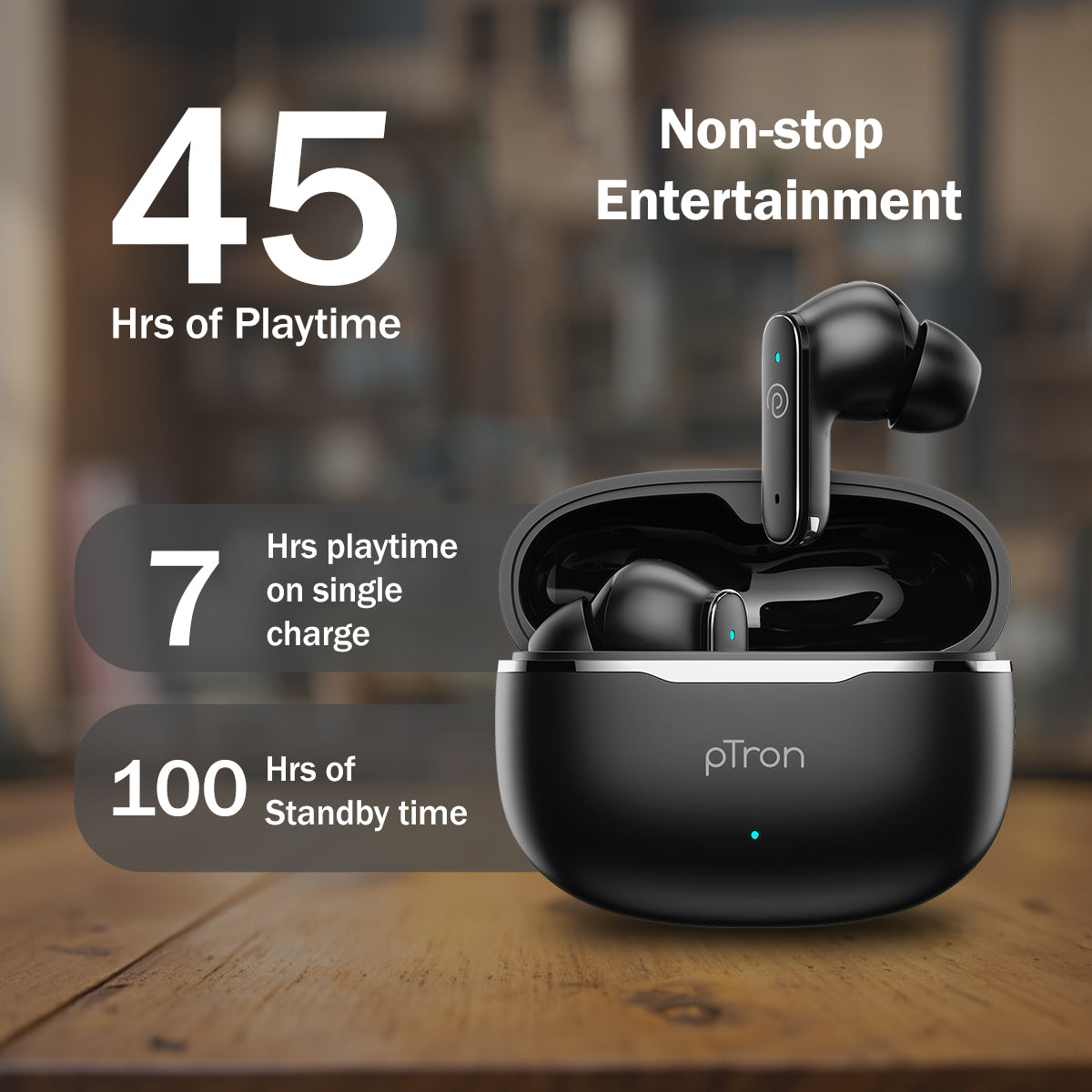 PTron Bassbuds Eon In Ear TWS Earbuds W 13mm Drivers 45Hrs Playtime ptron-bassbuds-eon-in-ear-tws-earbuds-w-13mm-drivers-45hrs-playtime
