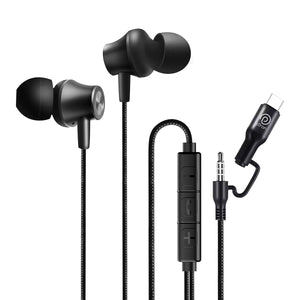 pTron Boom Play X5 in-Ear Wired Earphones w/Type-C & 3.5mm Aux Connectors, 10mm Drivers for Pristine Sound, HD Mic for Clear Calls, in-line Controls, 1.2m Tangle-Free Cable & Wide Compatibility (Black)