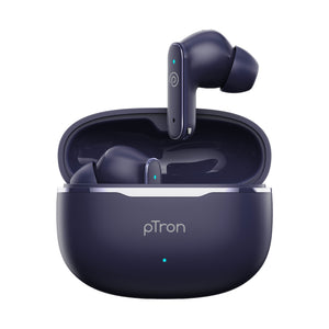 pTron Bassbuds Eon in-Ear TWS Earbuds w/ 13mm Drivers, 45Hrs Playtime, Dual HD Mic & TruTalk AI-ENC Calls, Custom EQ, Mobile App, Bluetooth v6.0 Headphones, Voice Assist., Type C Charging & IPX5 (Blue)