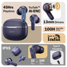 pTron Bassbuds Eon in-Ear TWS Earbuds w/ 13mm Drivers, 45Hrs Playtime, Dual HD Mic & TruTalk AI-ENC Calls, Custom EQ, Mobile App, Bluetooth v6.0 Headphones, Voice Assist., Type C Charging & IPX5 (Blue)