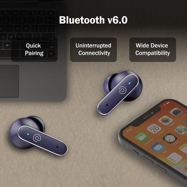 pTron Bassbuds Eon in-Ear TWS Earbuds w/ 13mm Drivers, 45Hrs Playtime, Dual HD Mic & TruTalk AI-ENC Calls, Custom EQ, Mobile App, Bluetooth v6.0 Headphones, Voice Assist., Type C Charging & IPX5 (Blue)