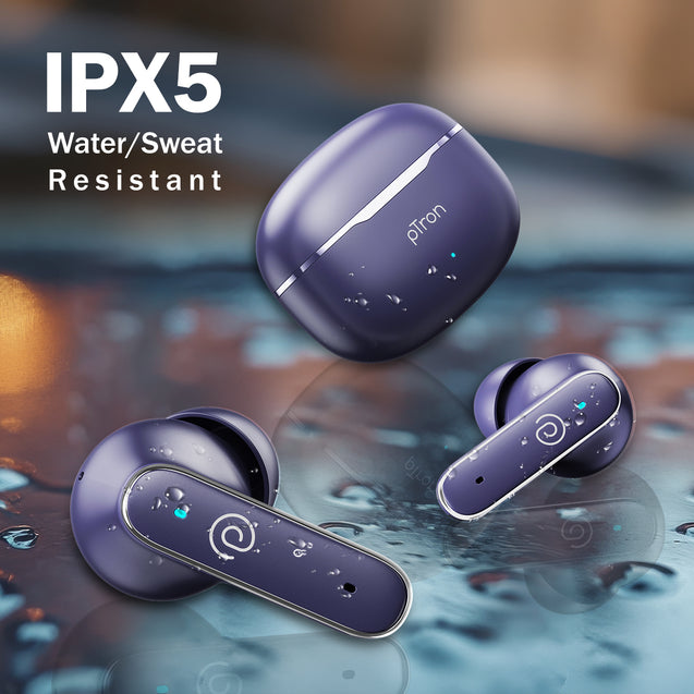 pTron Bassbuds Eon in-Ear TWS Earbuds w/ 13mm Drivers, 45Hrs Playtime, Dual HD Mic & TruTalk AI-ENC Calls, Custom EQ, Mobile App, Bluetooth v6.0 Headphones, Voice Assist., Type C Charging & IPX5 (Blue)
