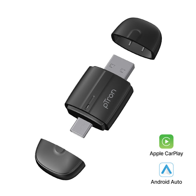 pTron CarSync X1 2-in-1 Wireless Carplay Receiver, Converts Wired Android Auto & CarPlay to Wireless, USB A & Type C, Only for Cars with OEM-Installed Wired Android Auto/CarPlay, Plug & Play (Black)