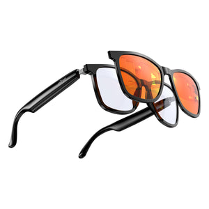 pTron Orbis Urban Smart Clip-On Smart Glasses w/Bluetooth V5.4, Open Ear Music, Handsfree Calls, Protects Eye from Blue Light Emitted from Digital Screens, 8Hrs Playtime, Connect with Phones (Black)