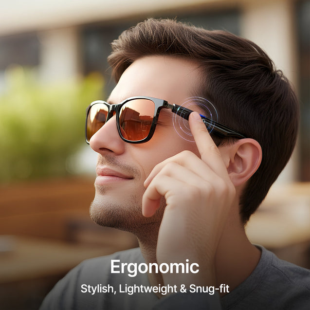 pTron Orbis Urban Smart Clip-On Smart Glasses w/Bluetooth V5.4, Open Ear Music, Handsfree Calls, Protects Eye from Blue Light Emitted from Digital Screens, 8Hrs Playtime, Connect with Phones (Black)