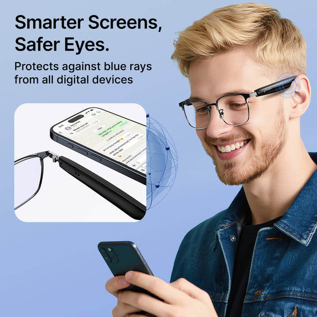 pTron Orbis Era Smart Glasses with Bluetooth V5.4, Open Ear Music, Handsfree Calls, Protects Eye from Blue Light Emitted from Digital Screens, 8Hrs Playtime, Connect with Phones/Tablets (Black)
