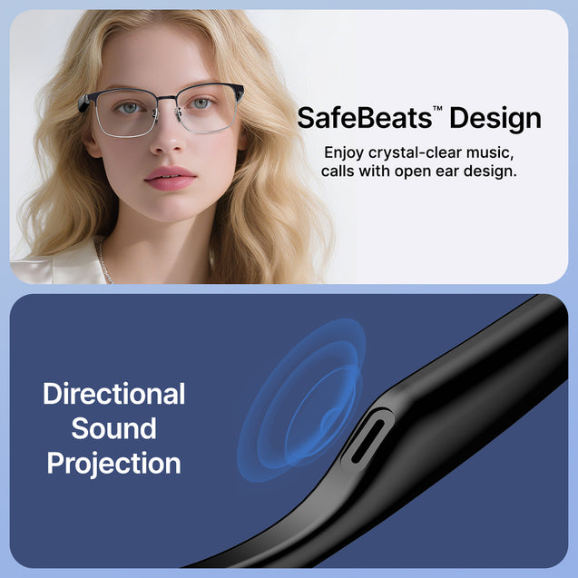 pTron Orbis Era Smart Glasses with Bluetooth V5.4, Open Ear Music, Handsfree Calls, Protects Eye from Blue Light Emitted from Digital Screens, 8Hrs Playtime, Connect with Phones/Tablets (Black)