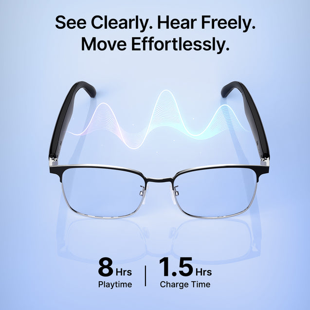 pTron Orbis Era Smart Glasses with Bluetooth V5.4, Open Ear Music, Handsfree Calls, Protects Eye from Blue Light Emitted from Digital Screens, 8Hrs Playtime, Connect with Phones/Tablets (Black)