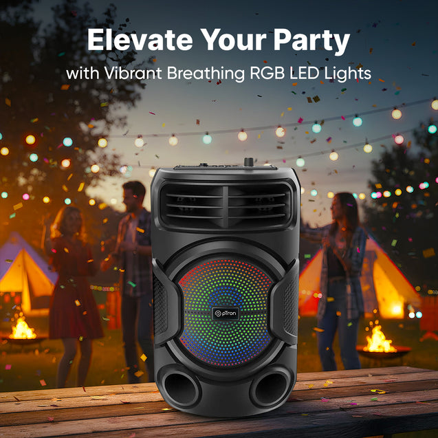pTron Fusion Octane 48W Bluetooth Party Speaker w/Punchy Sound, 8 inch Neo Driver, Breathing RGB Lights, 6Hrs Playtime, BT5.3/Aux/TF Card/USB Playback Modes, Type-C Charging, Portable (Jade Black)