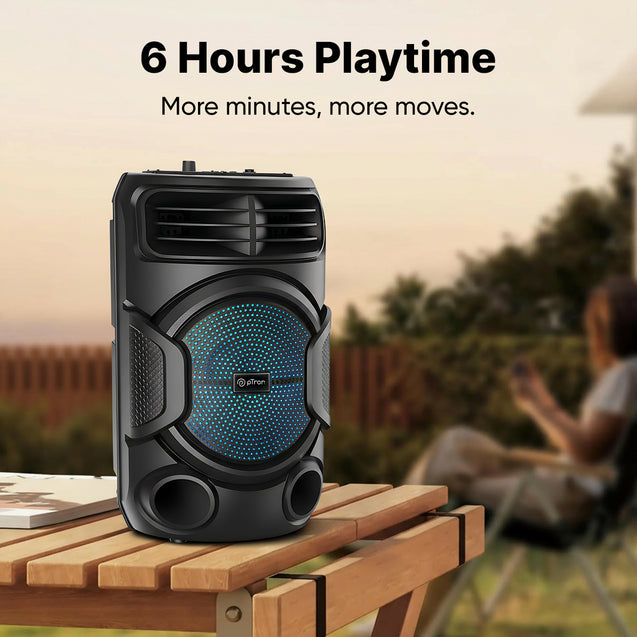 pTron Fusion Octane 48W Bluetooth Party Speaker w/Punchy Sound, 8 inch Neo Driver, Breathing RGB Lights, 6Hrs Playtime, BT5.3/Aux/TF Card/USB Playback Modes, Type-C Charging, Portable (Jade Black)