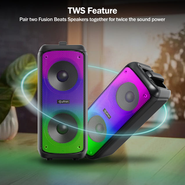 pTron Fusion Beats 48W Bluetooth Party Speaker w/Immersive Sound, Dual 4 inch Neo Drivers, Rhythmic RGB Lights, 6Hrs Playtime, BT5.3/Aux/TF Card/USB Playback Modes, Type-C Charging (Midnight Black)