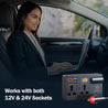 pTron PowerEdge 200W Car Laptop Charger/Car Power Inverter with 2 USB (3A & 2.4A) + 2 Type-C (30WPD & 2.4A), Smart USB Charging Ports, 12V/24V DC to 220V AC, 2X Universal AC Outlet (Black)