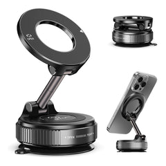 pTron Dockit 360° Magnetic Car Mobile Holder, Strong Vacuum Suction, Universal Car Mount for Dashboard, Gym, Mirror, Compact, Foldable, Rotatable Mobile Stand Compatible with All Smartphones (Black)