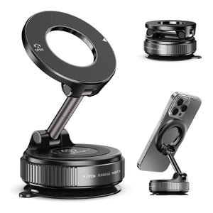pTron Dockit 360° Magnetic Car Mobile Holder, Strong Vacuum Suction, Universal Car Mount for Dashboard, Gym, Mirror, Compact, Foldable, Rotatable Mobile Stand Compatible with All Smartphones (Black)
