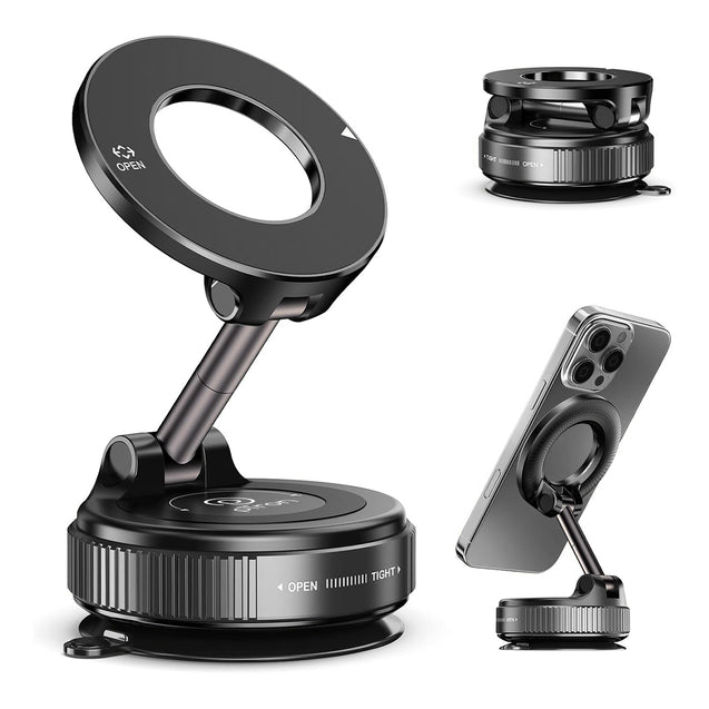 pTron Dockit 360° Magnetic Car Mobile Holder, Strong Vacuum Suction, Universal Car Mount for Dashboard, Gym, Mirror, Compact, Foldable, Rotatable Mobile Stand Compatible with All Smartphones (Black)
