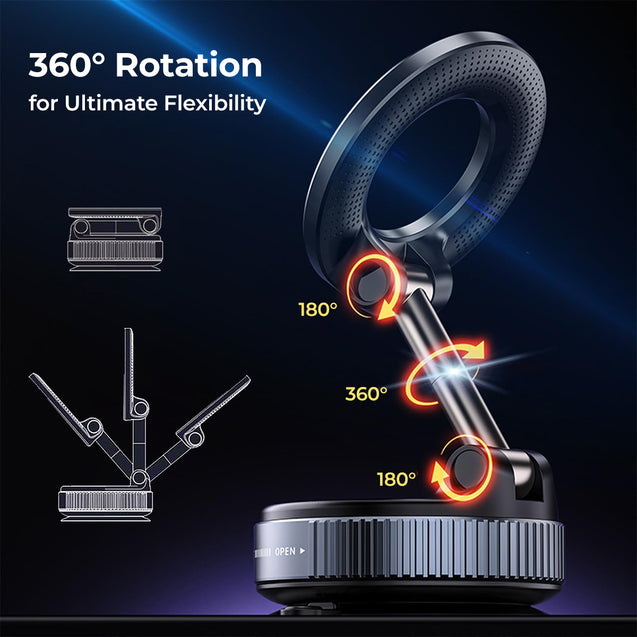 pTron Dockit 360° Magnetic Car Mobile Holder, Strong Vacuum Suction, Universal Car Mount for Dashboard, Gym, Mirror, Compact, Foldable, Rotatable Mobile Stand Compatible with All Smartphones (Black)