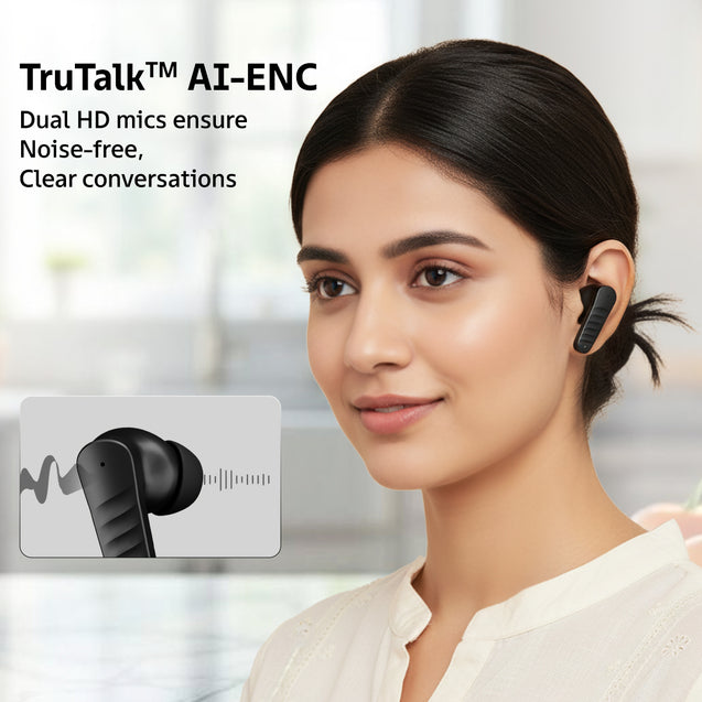 pTron Bassbuds NEO TWS Earbuds w/ 13mm Drivers, 45Hrs Playtime, Dual HD Mic & AI-ENC Calls, Custom EQ, Mobile App, Bluetooth V5.4 Earphones, Voice Assistant, Type C Fast Charging & IPX5 (Raven Black)