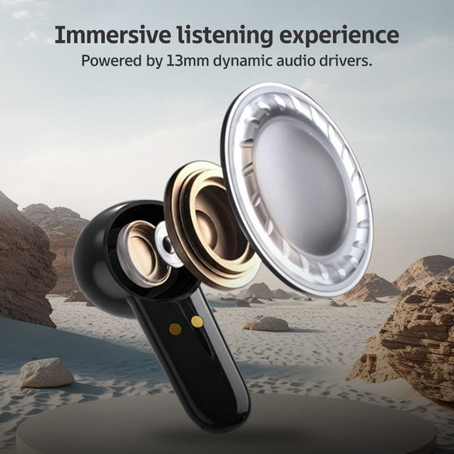 pTron Bassbuds NEO TWS Earbuds w/ 13mm Drivers, 45Hrs Playtime, Dual HD Mic & AI-ENC Calls, Custom EQ, Mobile App, Bluetooth V5.4 Earphones, Voice Assistant, Type C Fast Charging & IPX5 (Raven Black)