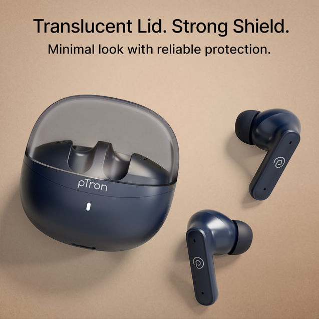 pTron Bassbuds Indie in-Ear TWS Earbuds w/ 10mm Drivers, 45Hrs Playtime, Dual HD Mic & AI-ENC Calls, Custom EQ, Mobile App, Bluetooth V5.4 Earphones, Voice Assistant, Type C Charging & IPX5 (Blue)