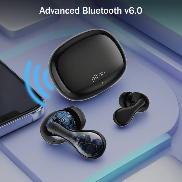 pTron Bassbuds Tango in-Ear TWS Ear Buds w/Custom EQ, 50hrs Playtime, Pristine Sound, Dual Mic, TruTalk ENC Calls, Mobile App, Wireless Bluetooth V6.0,Touch Controls, Type-C Charging, IPX5 (Space Black)