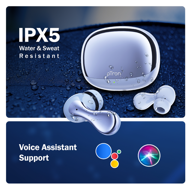pTron Bassbuds Tango in-Ear TWS Ear Buds w/Custom EQ, 50hrs Playtime, Pristine Sound, Dual Mic, TruTalk ENC Calls, Mobile App, Wireless Bluetooth V6.0, Touch Controls, Type-C Charging, IPX5 (Light Blue)