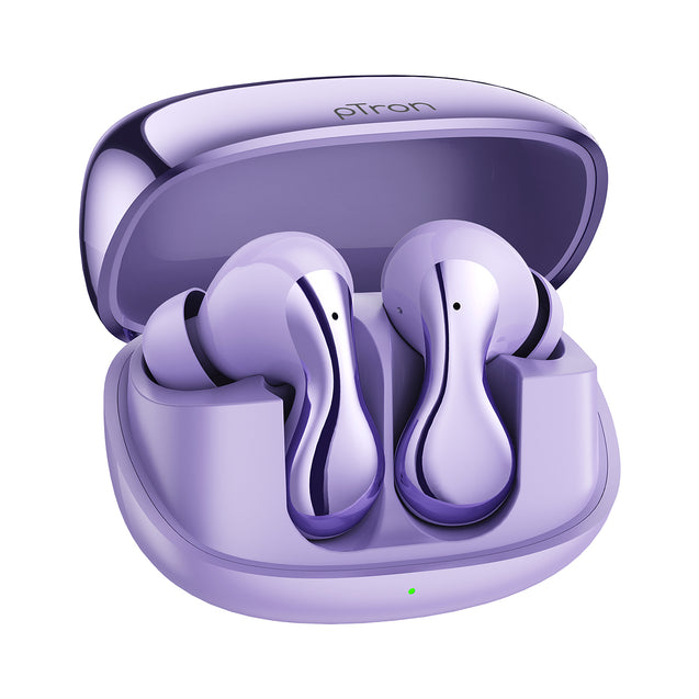 pTron Bassbuds Tango in-Ear TWS Ear Buds w/Custom EQ, 50hrs Playtime, Pristine Sound, Dual Mic, TruTalk ENC Calls, Mobile App, Wireless Bluetooth V6.0, Touch Controls, Type-C Charging, IPX5 (Lilac)
