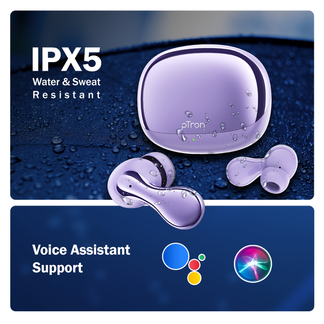 pTron Bassbuds Tango in-Ear TWS Ear Buds w/Custom EQ, 50hrs Playtime, Pristine Sound, Dual Mic, TruTalk ENC Calls, Mobile App, Wireless Bluetooth V6.0, Touch Controls, Type-C Charging, IPX5 (Lilac)