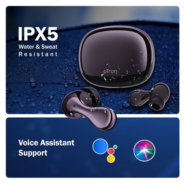 pTron Bassbuds Tango in-Ear TWS Ear Buds w/Custom EQ, 50hrs Playtime, Pristine Sound, Dual Mic, TruTalk ENC Calls, Mobile App, Wireless Bluetooth V6.0,Touch Controls, Type-C Charging, IPX5 (Nexua Black)