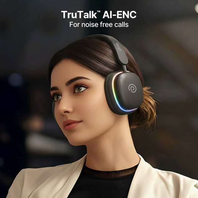 pTron Studio Xtreme, 70hrs Playtime, 40ms Low-Latency, Wireless Over Ear Headphones w/Detachable Mic & TruTalk ENC Calls, 40mm Drivers, RGB Lights, BT5.4, Dual Device Pairing & Type-C Charging (Black)