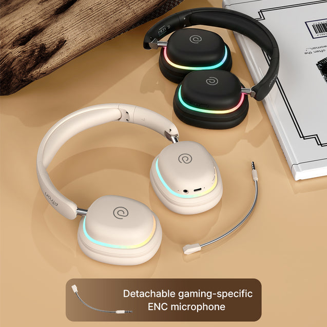pTron Studio Xtreme, 70hrs Playtime, 40ms Low-Latency, Wireless Over Ear Headphones w/Detachable Mic & TruTalk ENC Calls, 40mm Drivers, RGB Lights, BT5.4, Dual Device Pairing & Type-C Charging (Black)