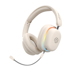 pTron Studio Xtreme, 70hrs Playtime, 40ms Low-Latency, Wireless Over Ear Headphones w/Detachable Mic & TruTalk ENC Calls, 40mm Drivers, RGB Lights, BT5.4, Dual Device Pairing & Type-C Charging (Beige)