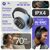 pTron Studio Pixel, 70hrs Playtime, Wireless Over Ear Headphones w/HD Mic, TruTalk AI-ENC Calls, 40mm Drivers, Pristine Sound, RGB Display, BT5.3, Dual Device Pairing & Type-C Charging (Jet Black)
