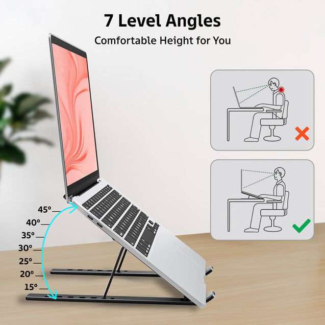 pTron DeskMate M1 15.6" Laptop Stand, 7 Adjustable Height, Metal Alloy, Foldable, Portable Tabletop Laptop/Desktop Riser Stand Holder Compatible for MacBook, HP, Dell, Lenovo & All Other Notebook (Black)