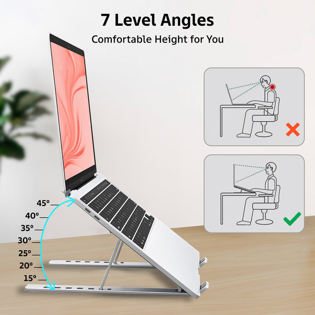 pTron DeskMate M1 15.6" Laptop Stand, 7 Adjustable Height, Metal Alloy, Foldable, Portable Tabletop Laptop/Desktop Riser Stand Holder Compatible for MacBook, HP, Dell, Lenovo & All Other Notebook (Silver)