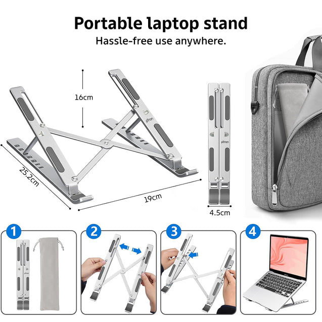 pTron DeskMate M1 15.6" Laptop Stand, 7 Adjustable Height, Metal Alloy, Foldable, Portable Tabletop Laptop/Desktop Riser Stand Holder Compatible for MacBook, HP, Dell, Lenovo & All Other Notebook (Silver)